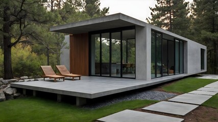 Fototapeta premium AI-Generated Image of a Japandi-Style Modern Minimalist Living Room with Large Floor-to-Ceiling Windows