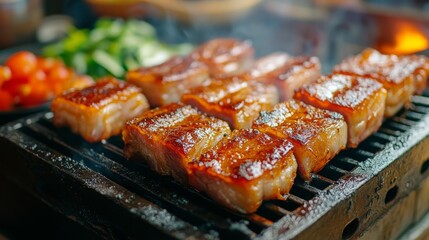 Grilled Meat Over Charcoal with Fresh Vegetables