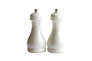 white ceramic salt and pepper shakers isolated on a white transparent background