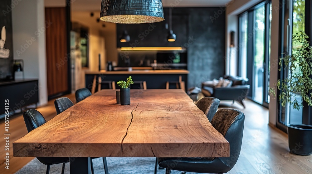 Poster Modern Dining Area with Rustic Wooden Table