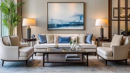 Fototapeta premium Elegant Living Room with Modern Decor and Art