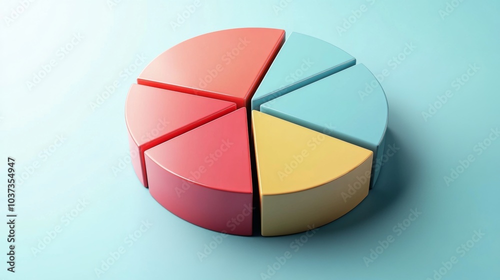 Poster colorful pie chart on blue background for data analysis