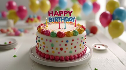 happy birthday birthday image Colorful Birthday Cake with Festive Decorations