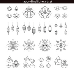 Obraz premium Diwali Line Art Set: Festive Symbols