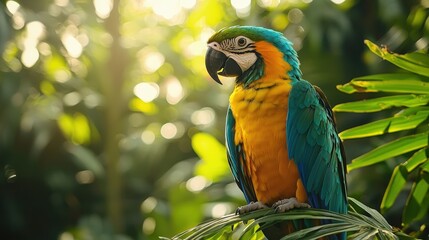 Obraz premium Vibrant Blue and Gold Macaw Parrot in Lush Jungle Setting