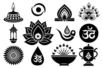 Diwali festival vector set with Hindu religious symbols and art