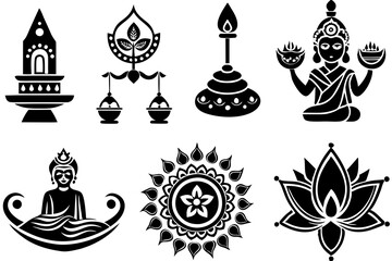 Diwali festival vector set with Hindu religious symbols and art
