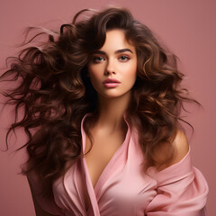Fototapeta premium beautiful young model with extremely long, silky, smooth, curly, natural looking hair