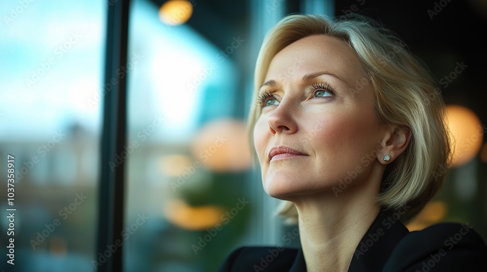 Wall mural Thoughtful Woman Gazing Out the Window