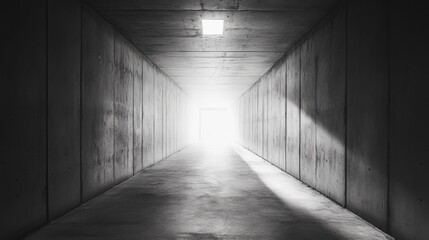 Infinite Path. Concrete Tunnel with Light Ahead, Symbolizing Hope and the Future