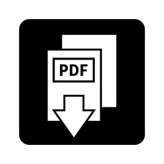 biała ikona pobierania plików PDF na czarnym tle