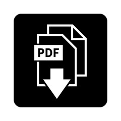 biała ikona pobierania plików PDF na czarnym tle