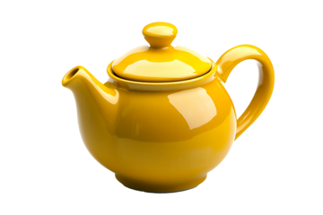 yellow teapot isolated on white transparent background