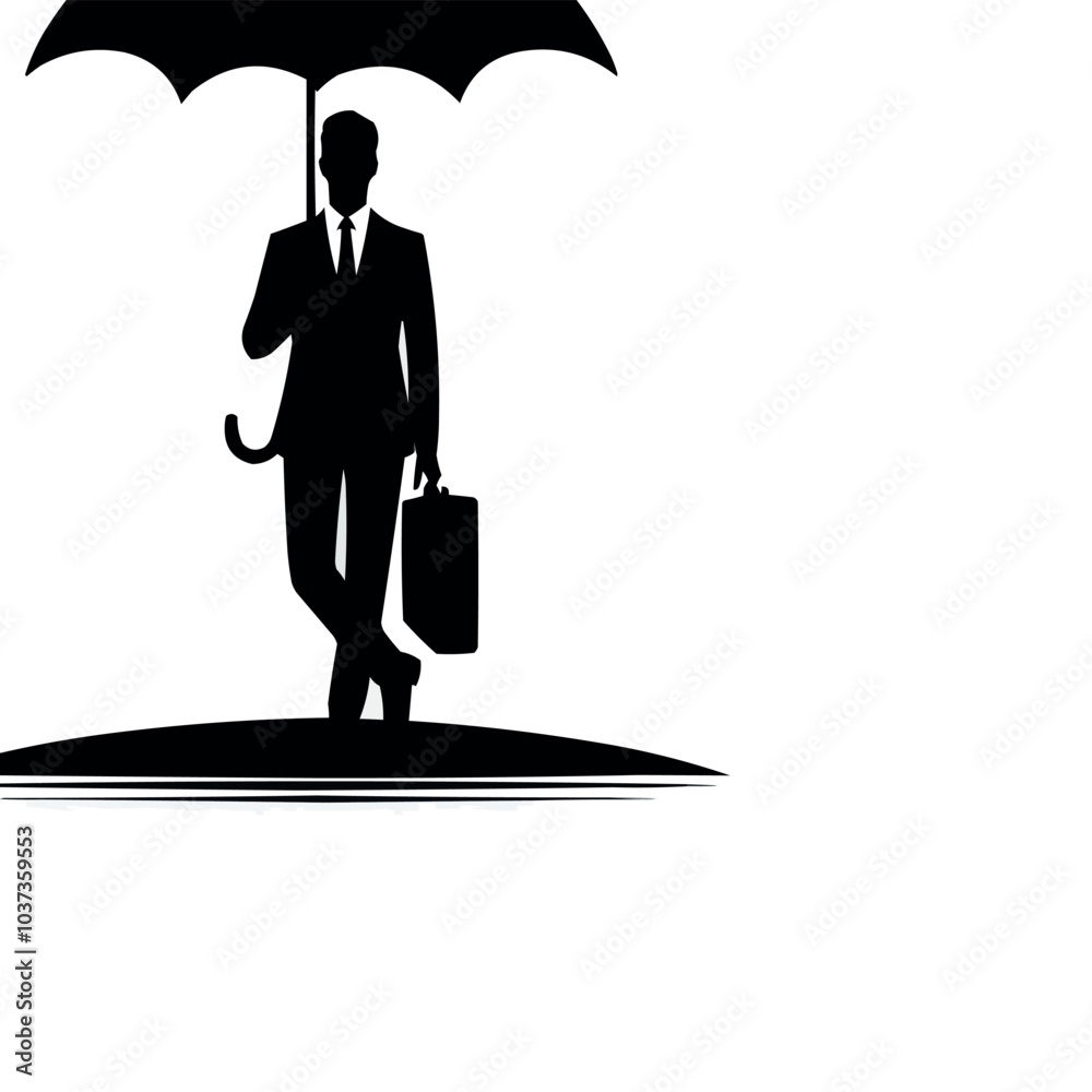 Poster vector standing with an umbrella silhouette in white background