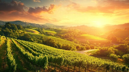 Sunset over Vineyards