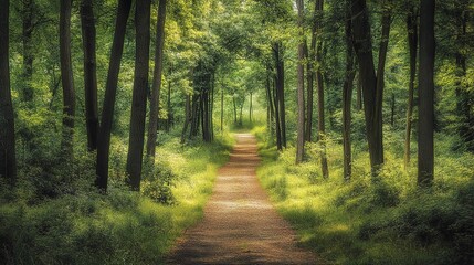 Fototapeta premium Serene Forest Pathway in Lush Green Environment