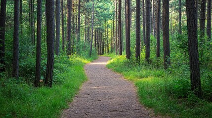 Obraz premium Serene Forest Path with Lush Green Surroundings