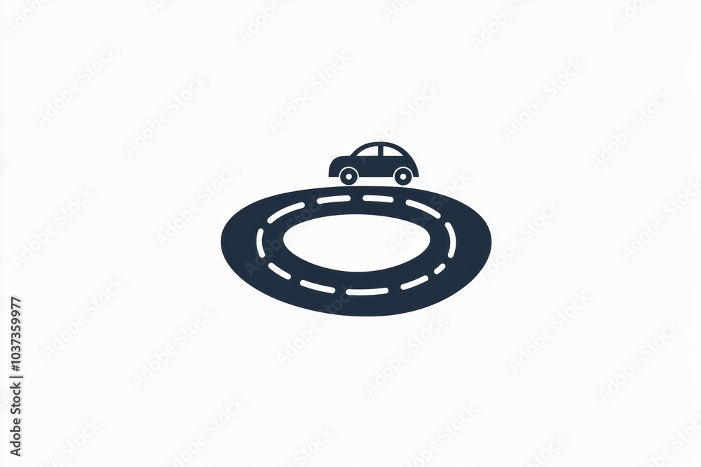Poster a minimalist car travels along a winding road, representing mobility and journey in a simple yet eff