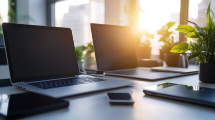 A modern office desk with gadgets, Work-life scene, Contemporary style