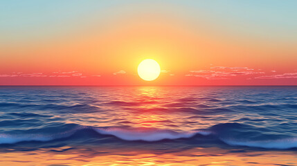 Illustration of the sunset or sunrise over sea or ocean water and sand beach isolated on transparent background. horizon sky travel. Sunset Over Horizon. Illustration