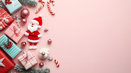 Obraz premium Festive Christmas Decorations on Pink Background