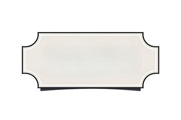 A blank, rectangular label with curved edges, set against a black background, ideal for customization or decoration.