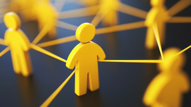 A group of yellow figures are connected by thin yellow lines, symbolizing the connections between people.