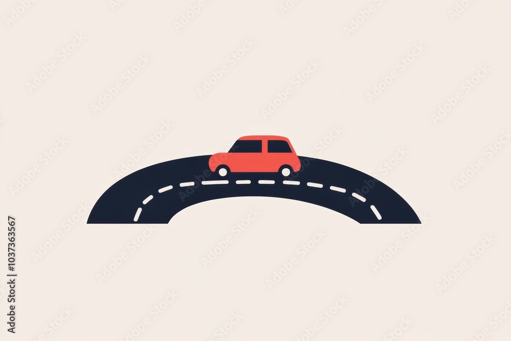 Aufkleber a minimalist car drives along a curvy road, symbolizing adventure and exploration in a serene settin
