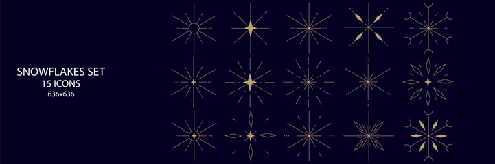 New Year and Christmas set. Elegant snowflakes vector icons.  Winter snowflake line icons. 2025 year. Web collection, postcard, banner, card, letter.