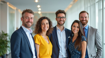 Diverse Group of Professional Business Team in Bright Office Environment - Leadership, Teamwork, and Collaboration