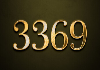 Old gold effect of 3369 number with 3D glossy style Mockup.