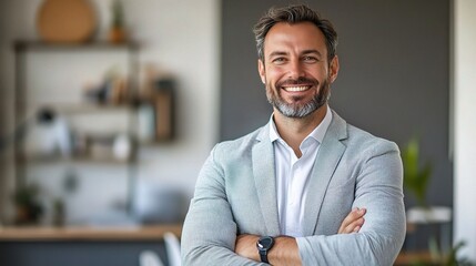 Obraz premium Professional Man Smiling in Modern Office Setting