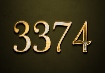 Old gold effect of 3374 number with 3D glossy style Mockup.