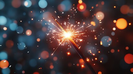 Obraz premium Bright sparkler illuminating a festive atmosphere with colorful bokeh background.