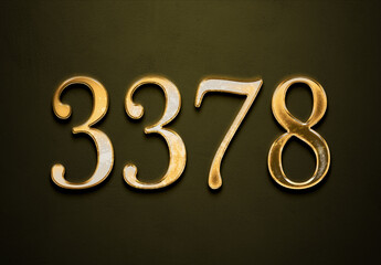 Old gold effect of 3378 number with 3D glossy style Mockup.