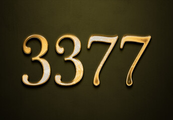 Old gold effect of 3377 number with 3D glossy style Mockup.