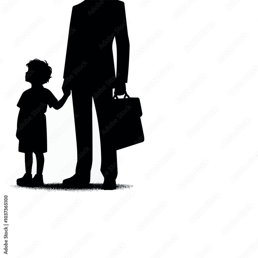 Poster vector standing with a child by the side silhouette in white background