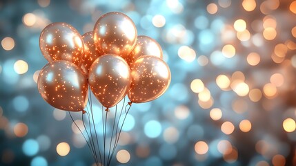 Colorful balloons with sparkling confetti on a vibrant bokeh background.