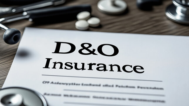 D&O insurance document with medical tools and pills nearby, conveying professionalism