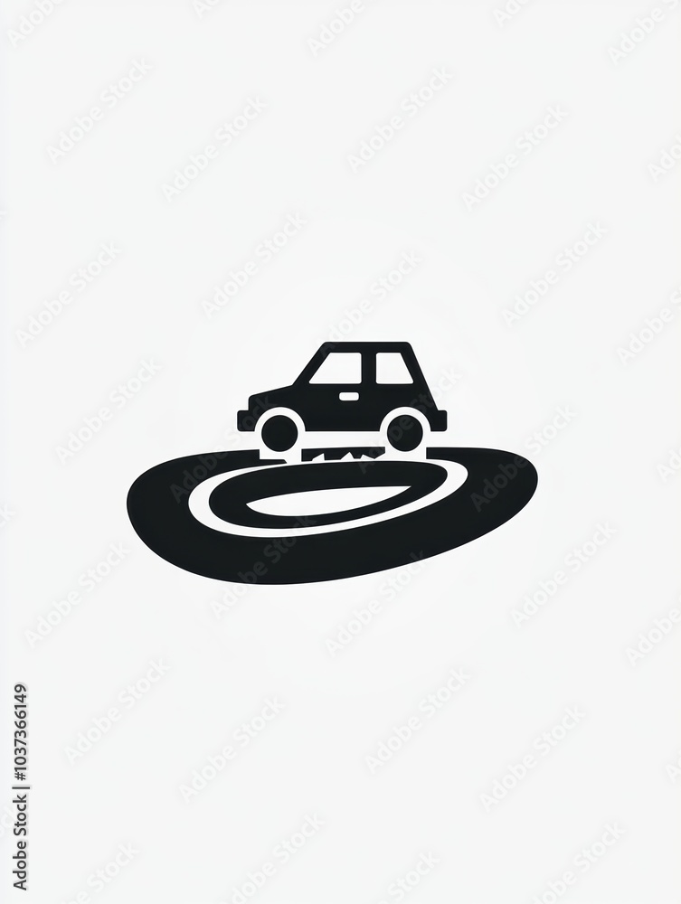 Poster A simple car travels along a curvy road, illustrating the concept of exploration and adventure on various paths. Generative AI