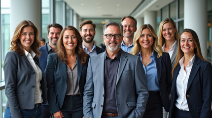 Diverse Group of Professional Business Team in Bright Office Environment - Leadership, Teamwork, and Collaboration