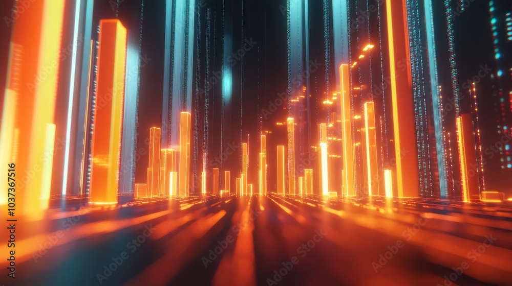 Poster futuristic abstract neon cityscape with data lines