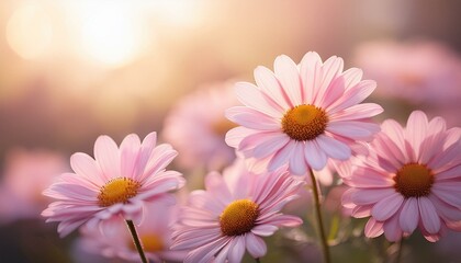 Obraz premium delicate pink daisies in soft light with blurred background