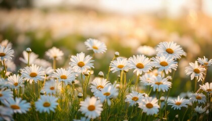 Fototapeta premium delicate white daisies in a softly lit field