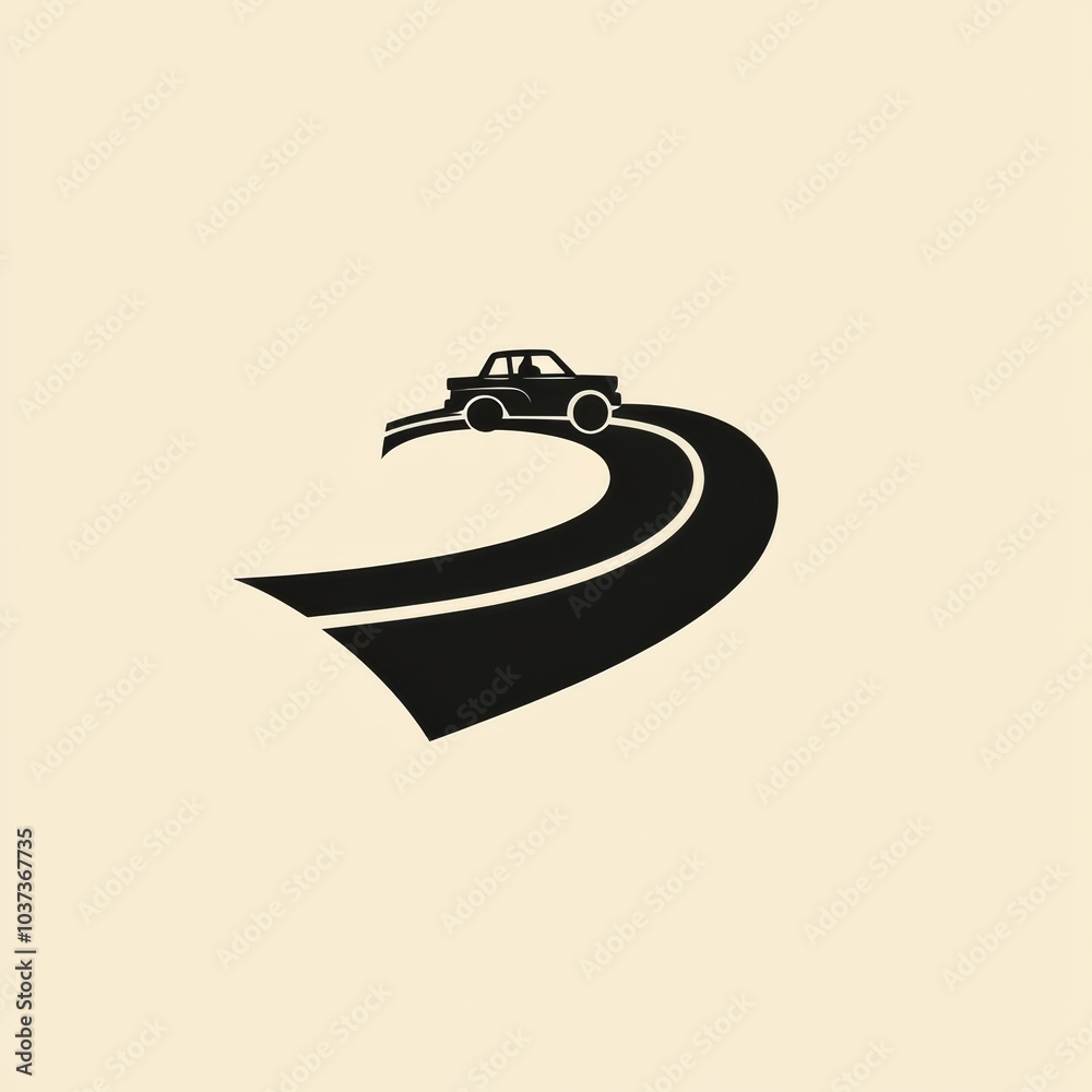 Aufkleber a small, simple car navigates a winding road, representing the excitement of road trips and explorat