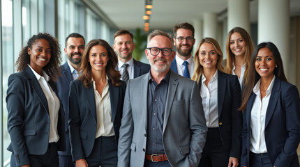 Diverse Group of Professional Business Team in Bright Office Environment - Leadership, Teamwork, and Collaboration