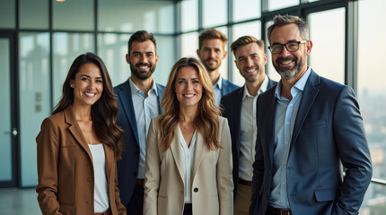 Diverse Group of Professional Business Team in Bright Office Environment - Leadership, Teamwork, and Collaboration