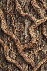 Fototapeta premium A tree trunk entwined with woody lianas