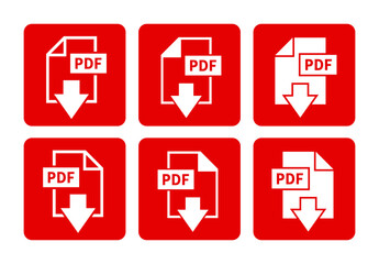 biała ikona pobierania plików PDF na czerwonym tle