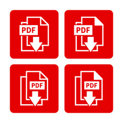 biała ikona pobierania plików PDF na czerwonym tle